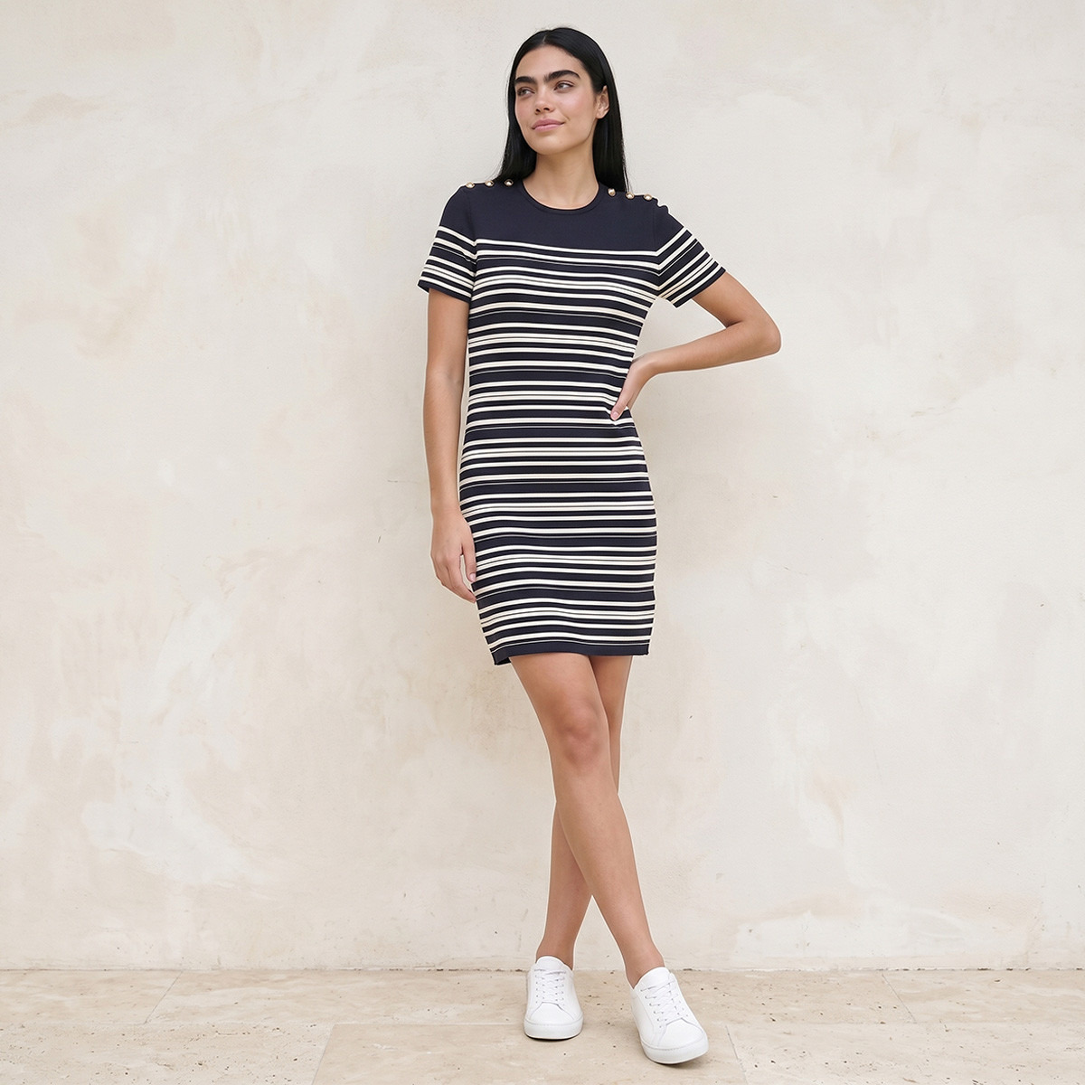 فستان مقلم بياقة مستديرة من سبلاش يوث-women-clothing-dresses-image-1
