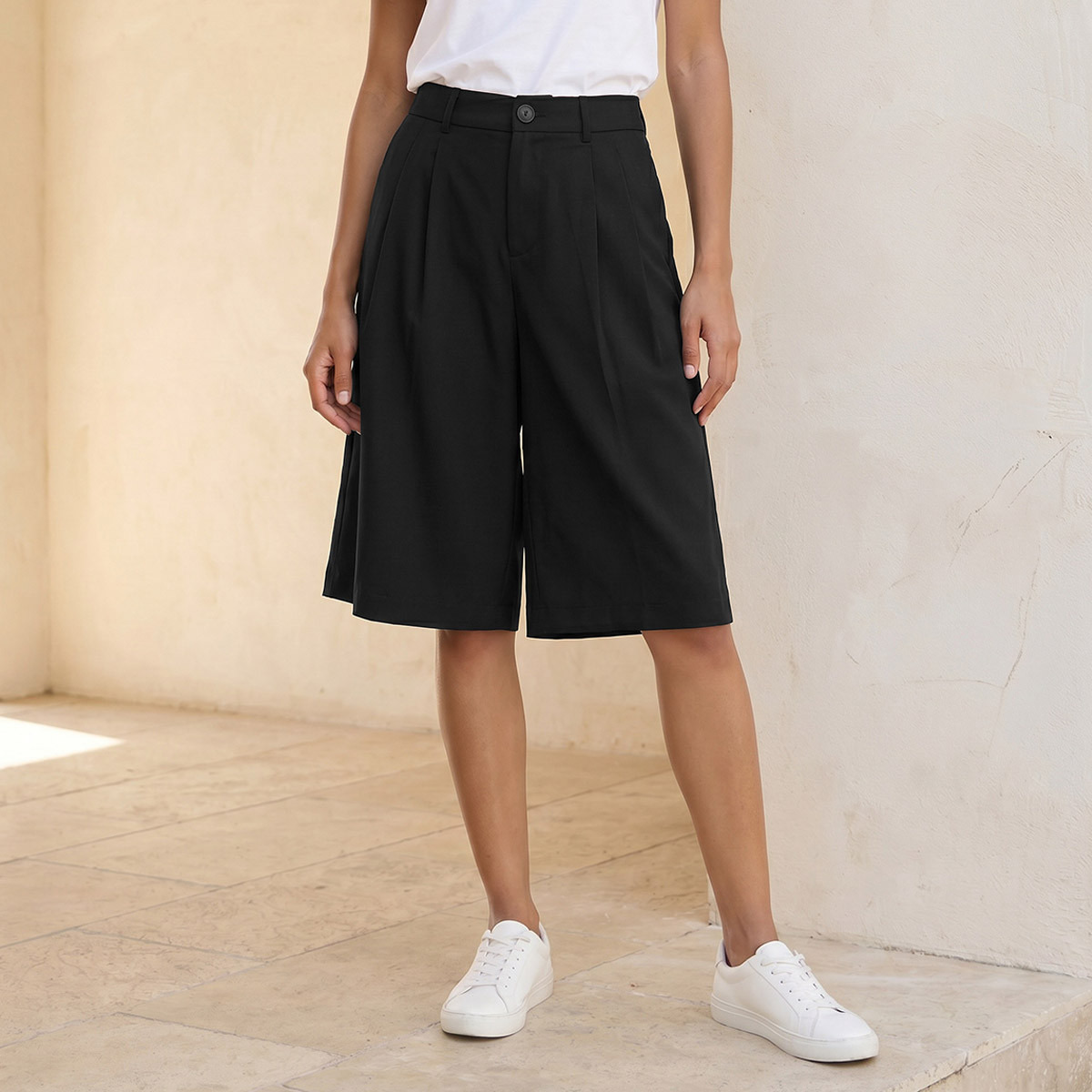 بنطلون قصير بزر إغلاق وكسرات من سبلاش يوث-women-clothing-trousers-image-1