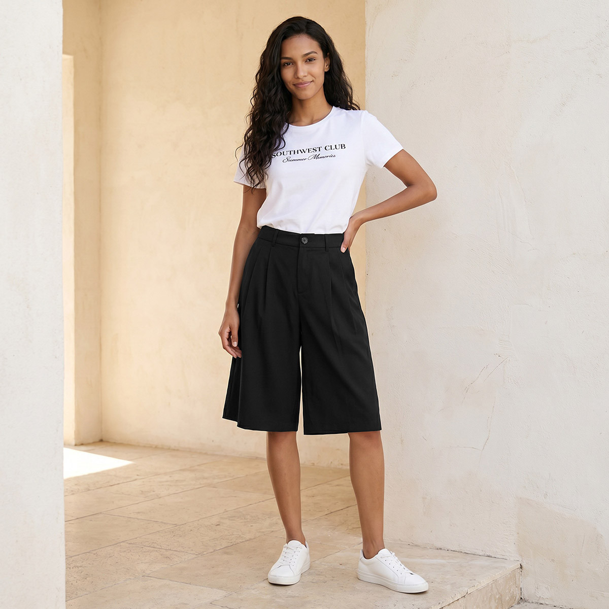 بنطلون قصير بزر إغلاق وكسرات من سبلاش يوث-women-clothing-trousers-image-3