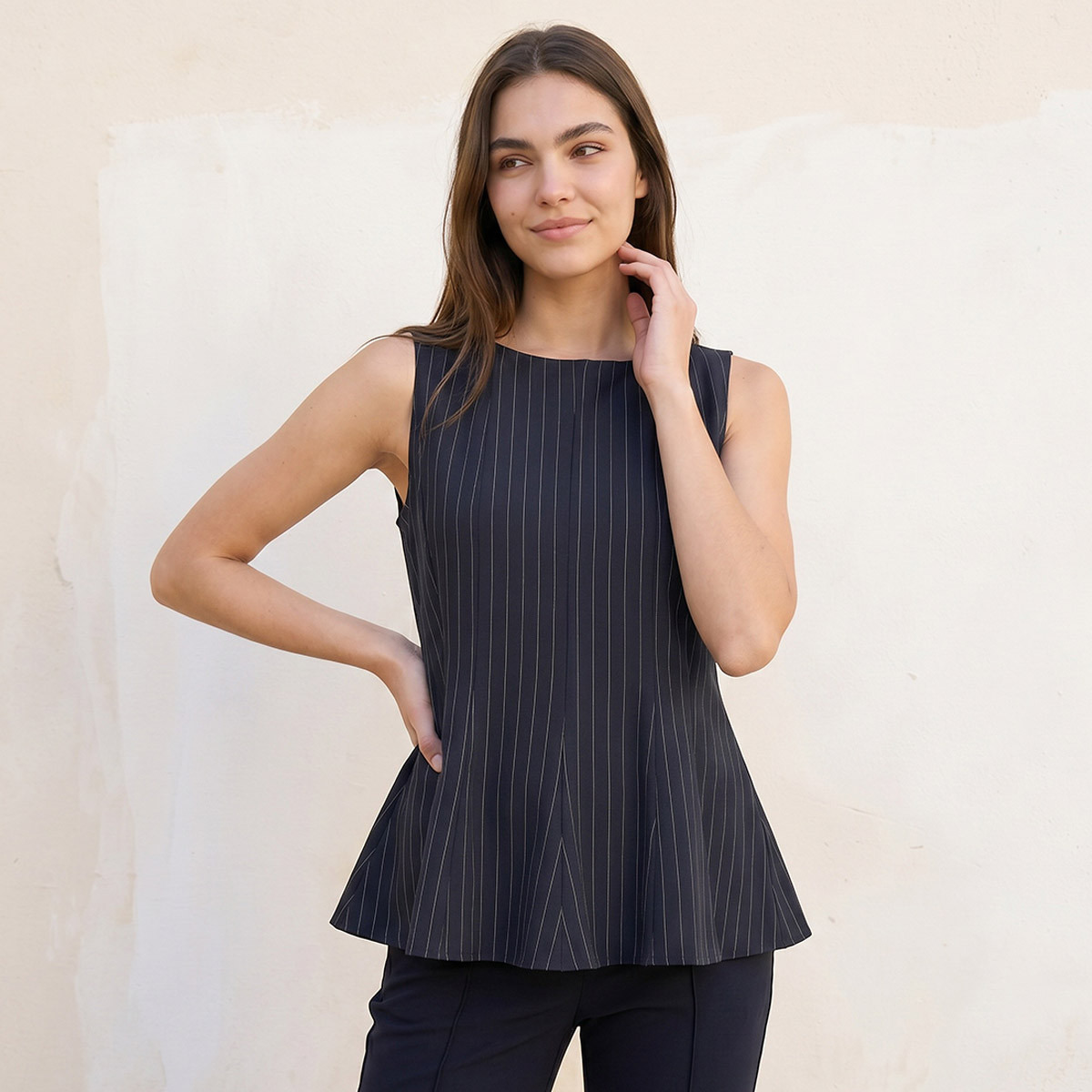 بلوزة بيبلوم مخططة بخطوط دقيقة من سبلاش يوث-women-clothing-shirtsandblouses-blouses-image-1