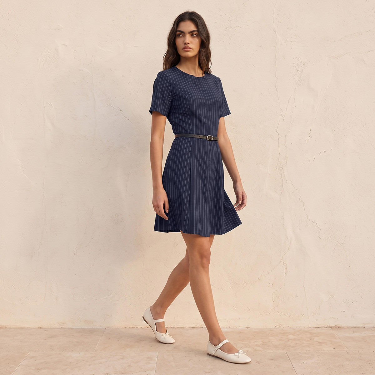 فستان مخطط بحزام من سبلاش يوث-women-clothing-dresses-image-2
