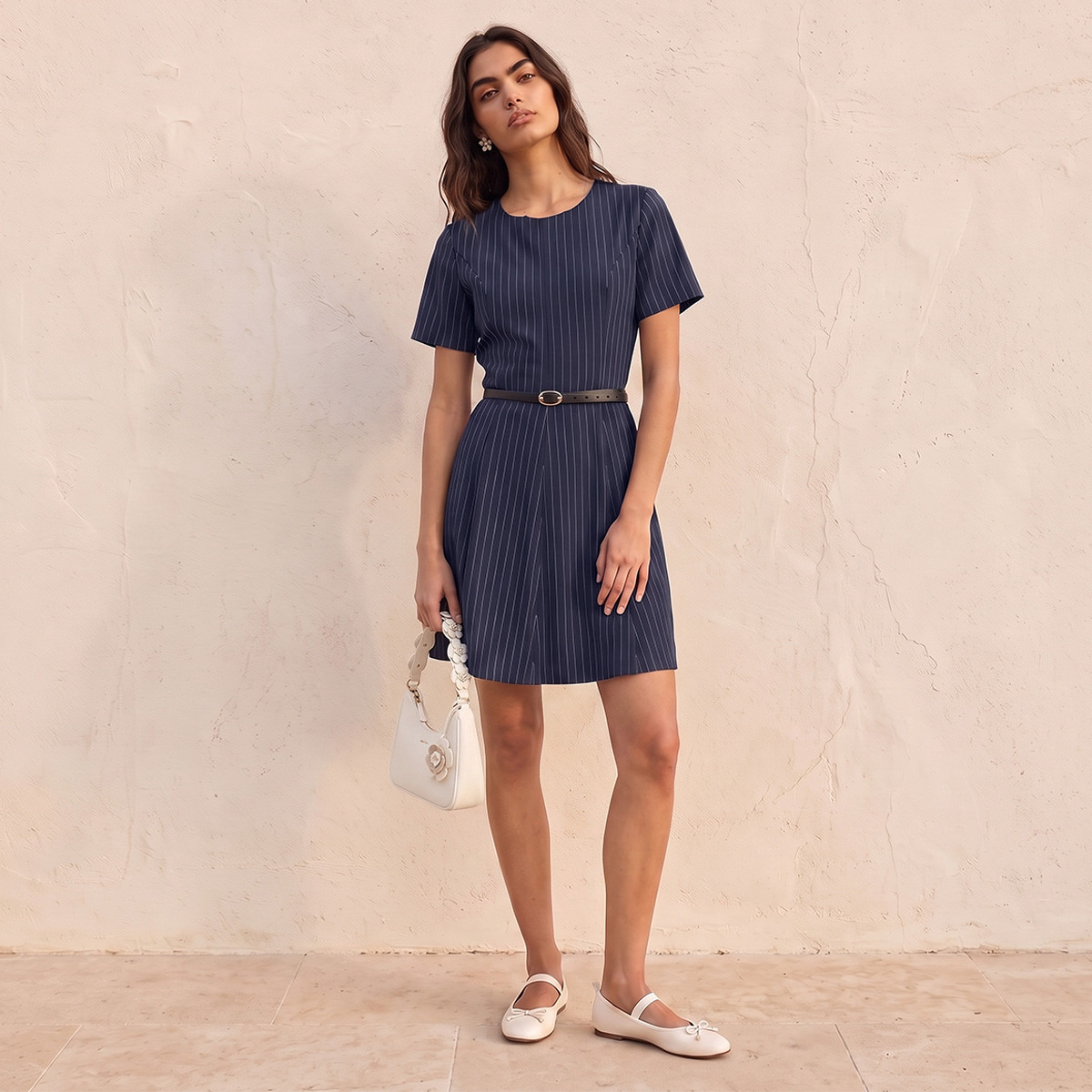 فستان مخطط بحزام من سبلاش يوث-women-clothing-dresses-image-3