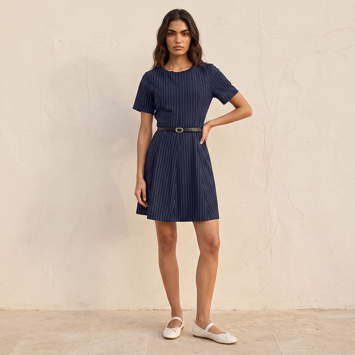 فستان مخطط بحزام من سبلاش يوث-women-clothing-dresses-image-5