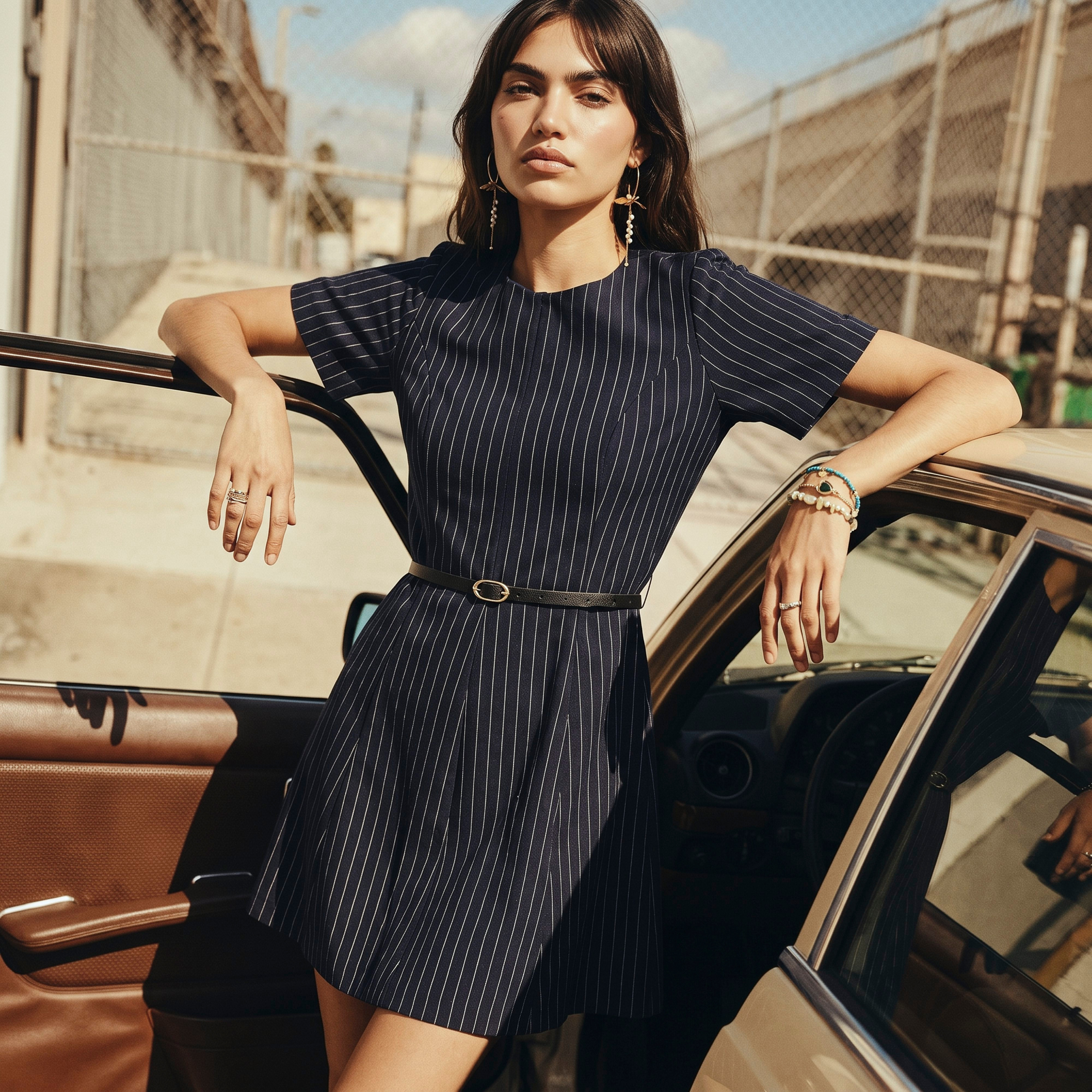 فستان مخطط بحزام من سبلاش يوث-women-clothing-dresses-image-1