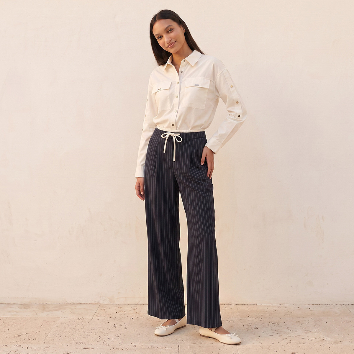 Splash Youth Drawstring Waist Striped Trousers-women-clothing-trousers-image-4