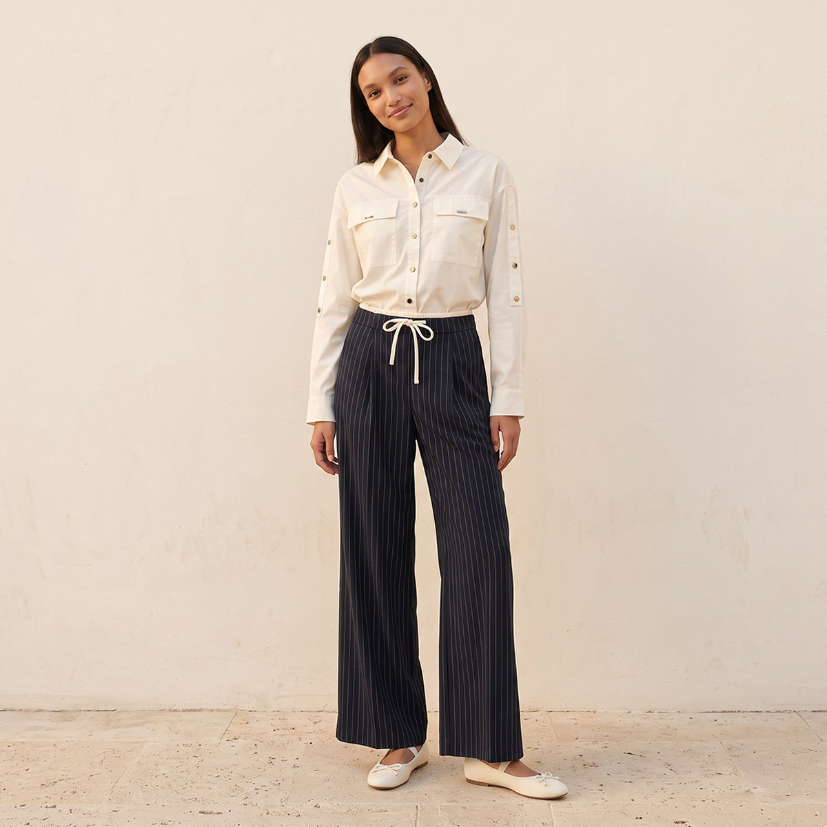 Splash Youth Drawstring Waist Striped Trousers-women-clothing-trousers-image-6