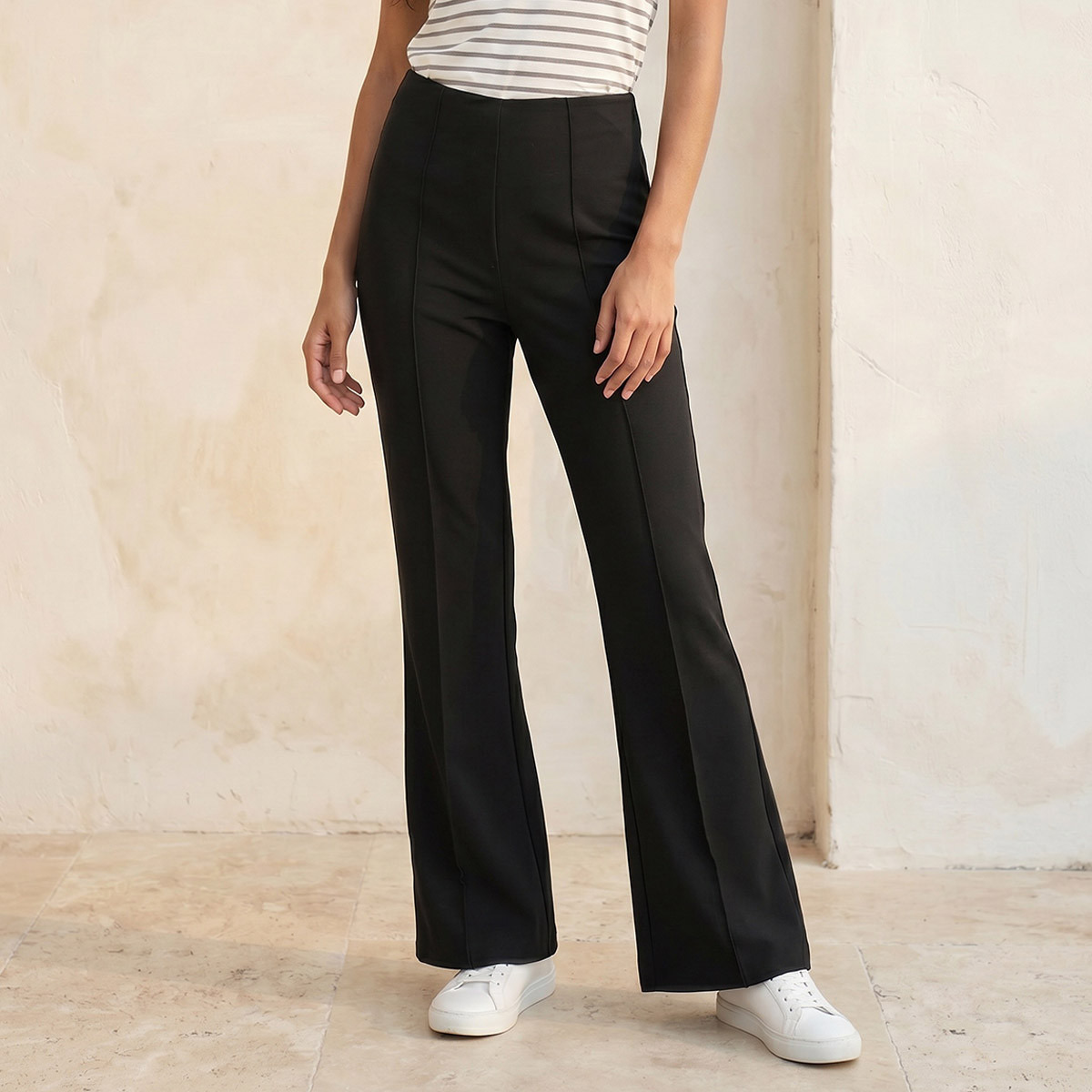 Splash Youth Mid-Rise Pants Flared Hem-women-clothing-trousers-image-1