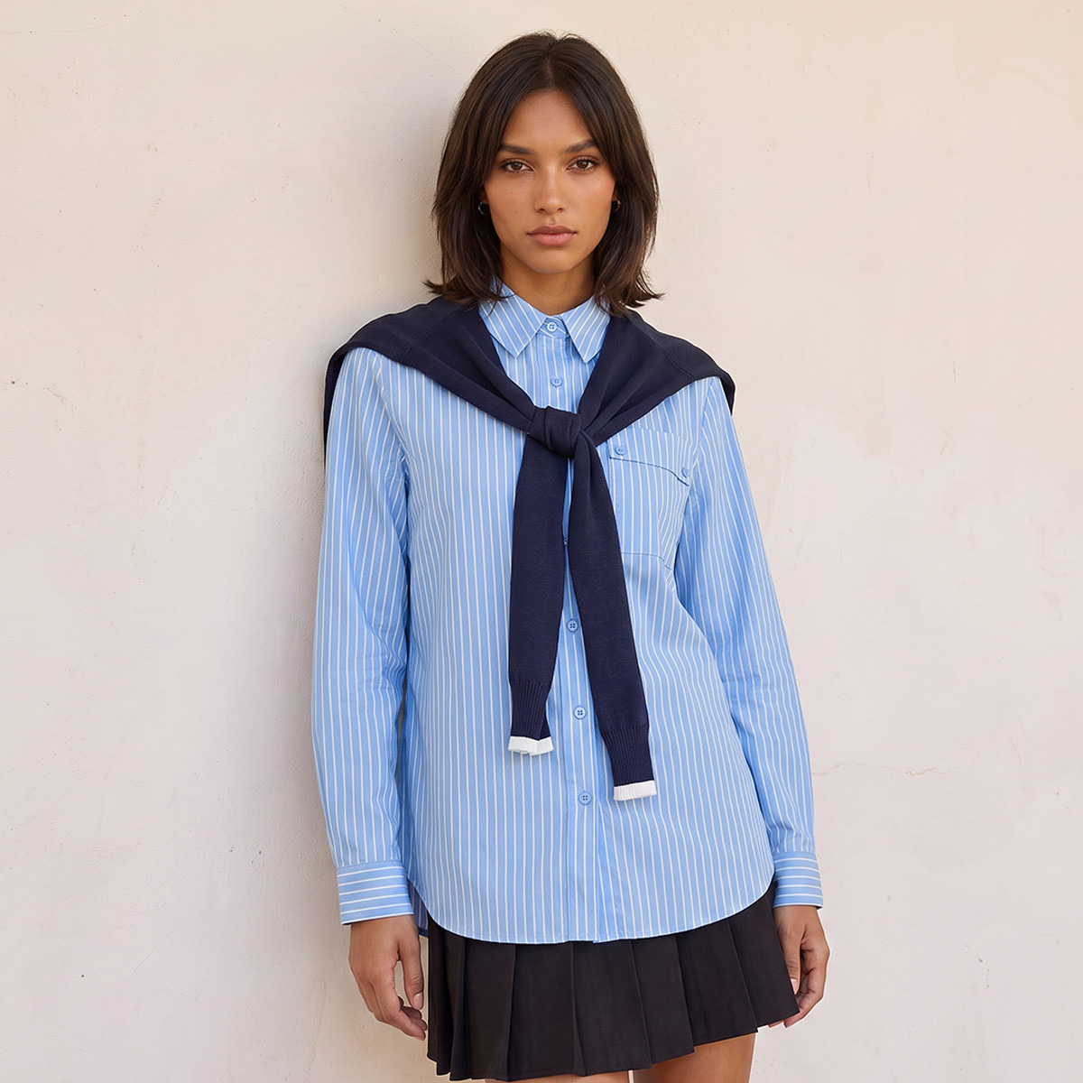 قميص مقلم بزينة كارديجان وهمي من سبلاش يوث-women-clothing-shirtsandblouses-shirts-image-2