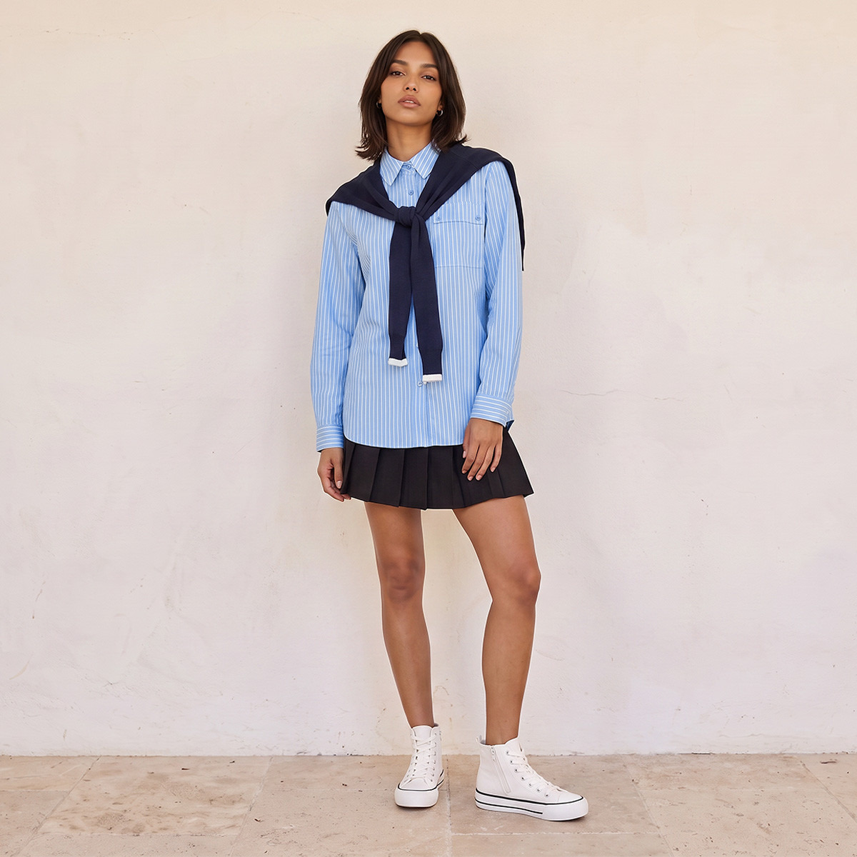 قميص مقلم بزينة كارديجان وهمي من سبلاش يوث-women-clothing-shirtsandblouses-shirts-image-3