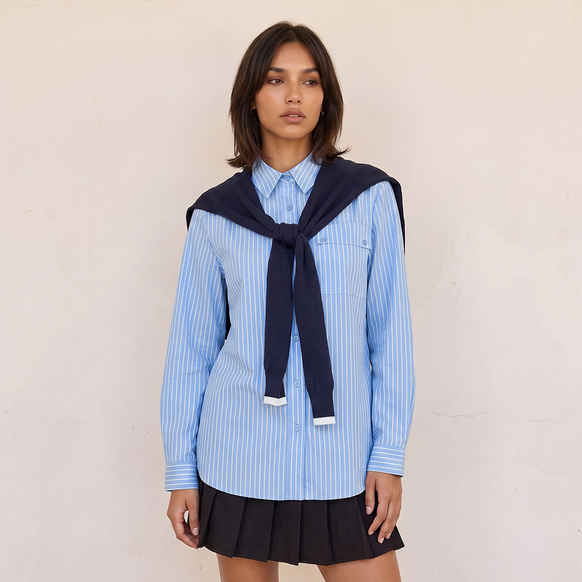 قميص مقلم بزينة كارديجان وهمي من سبلاش يوث-women-clothing-shirtsandblouses-shirts-image-5
