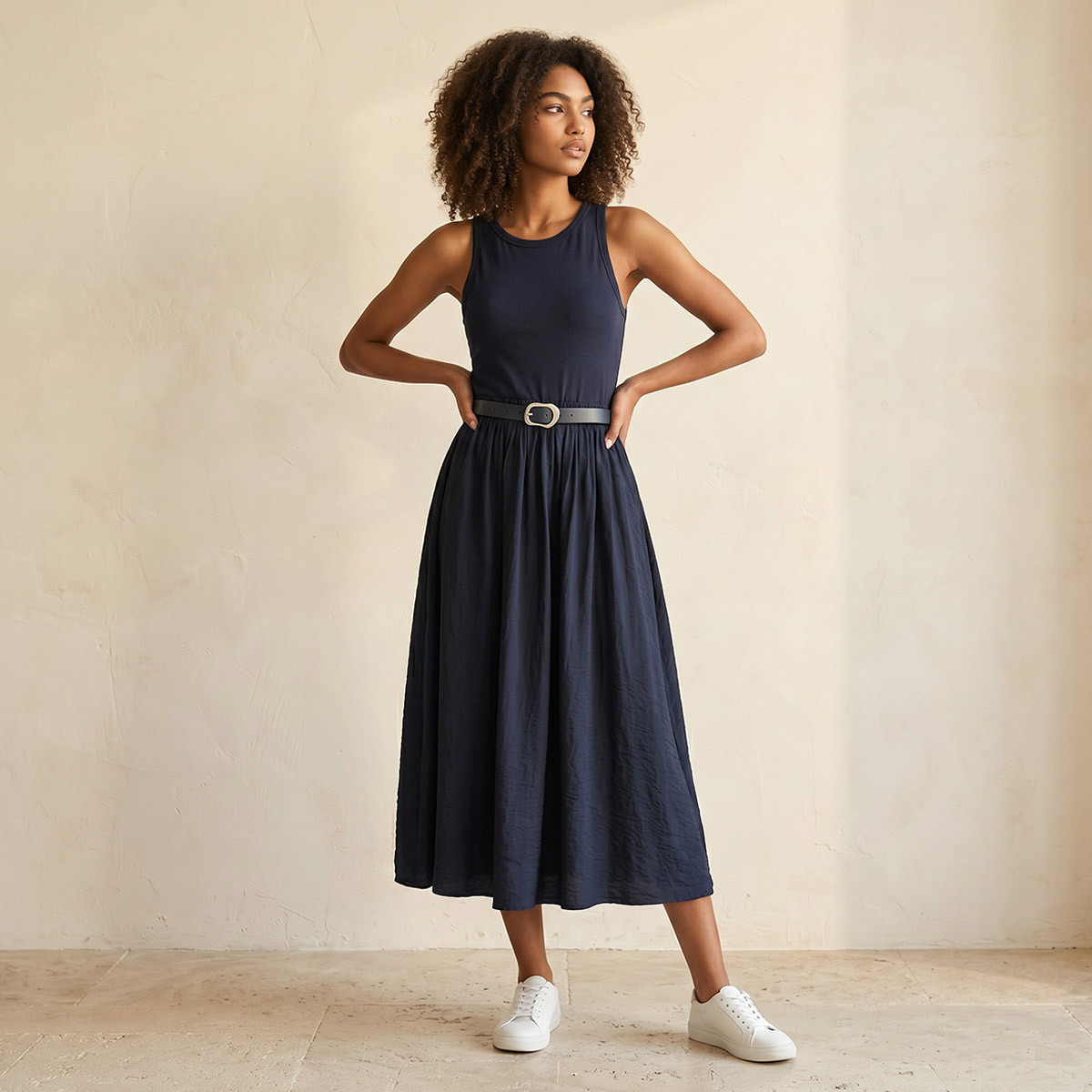 فستان ميدي إيه لاين بحزام بإبزيم من سبلاش يوث-women-clothing-dresses-image-1