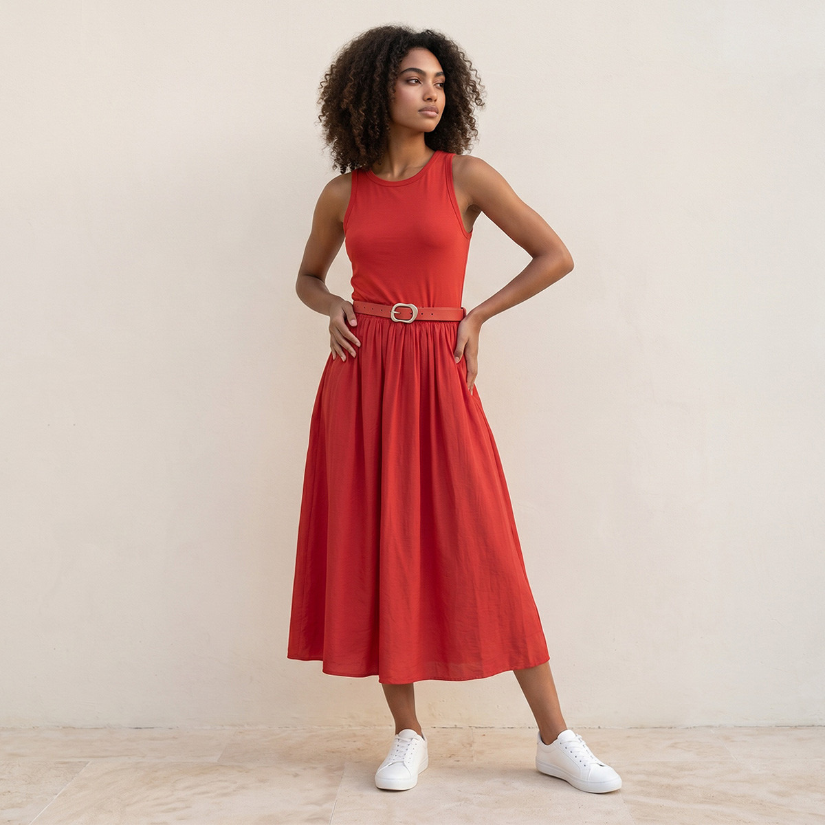 فستان ميدي إيه لاين بحزام بإبزيم من سبلاش يوث-women-clothing-dresses-image-1