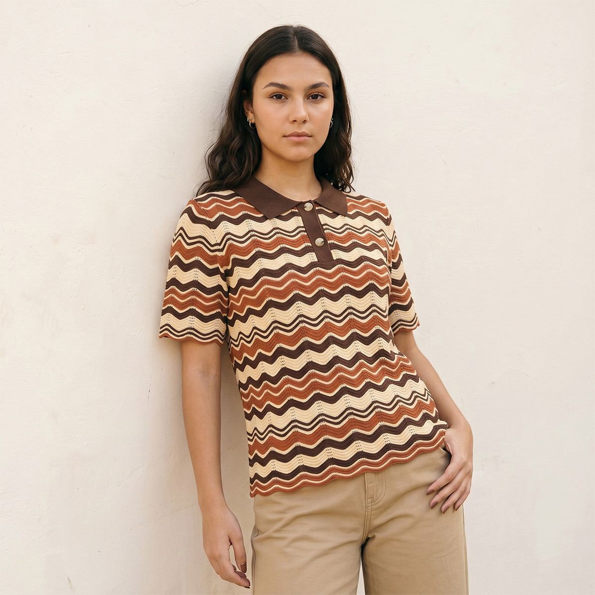 Splash Youth Polo T-shirt with Chevron Print-women-winterwear-cardigansandjumpers-jumpers-image-1