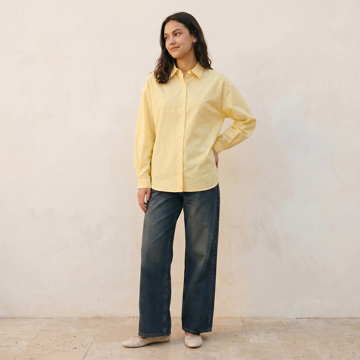 قميص قطن فضفاض مزين من سبلاش يوث-women-clothing-shirtsandblouses-shirts-image-4