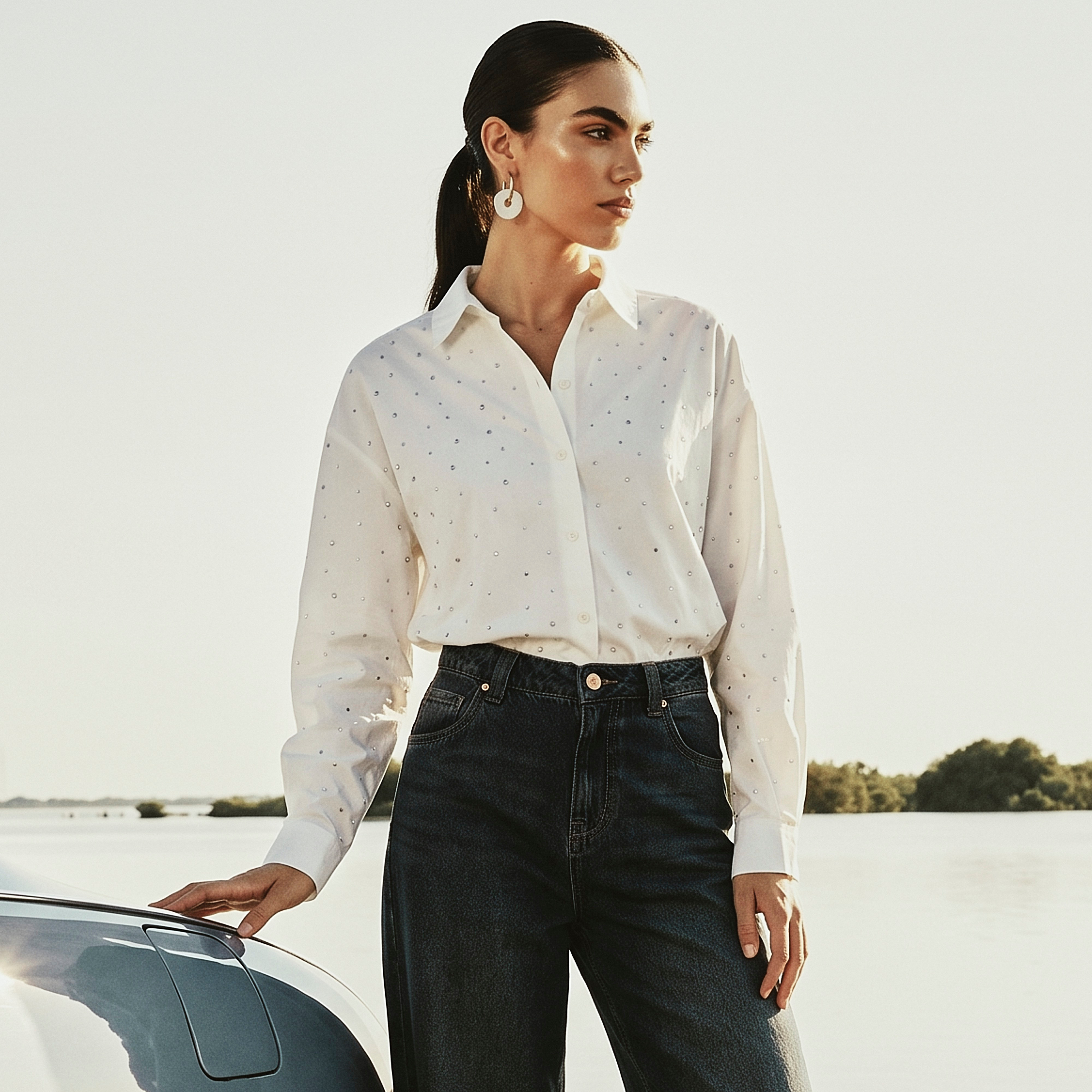 قميص قطن فضفاض مزين من سبلاش يوث-women-clothing-shirtsandblouses-shirts-image-1