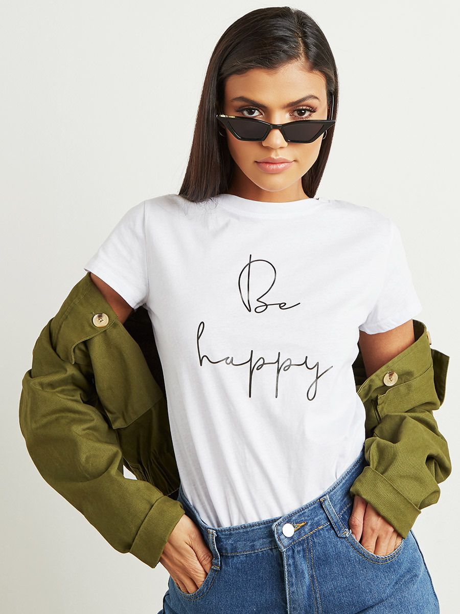 Styli Be Happy Slogan Print Round Neck T-shirt-women-clothing-tshirts-image-1
