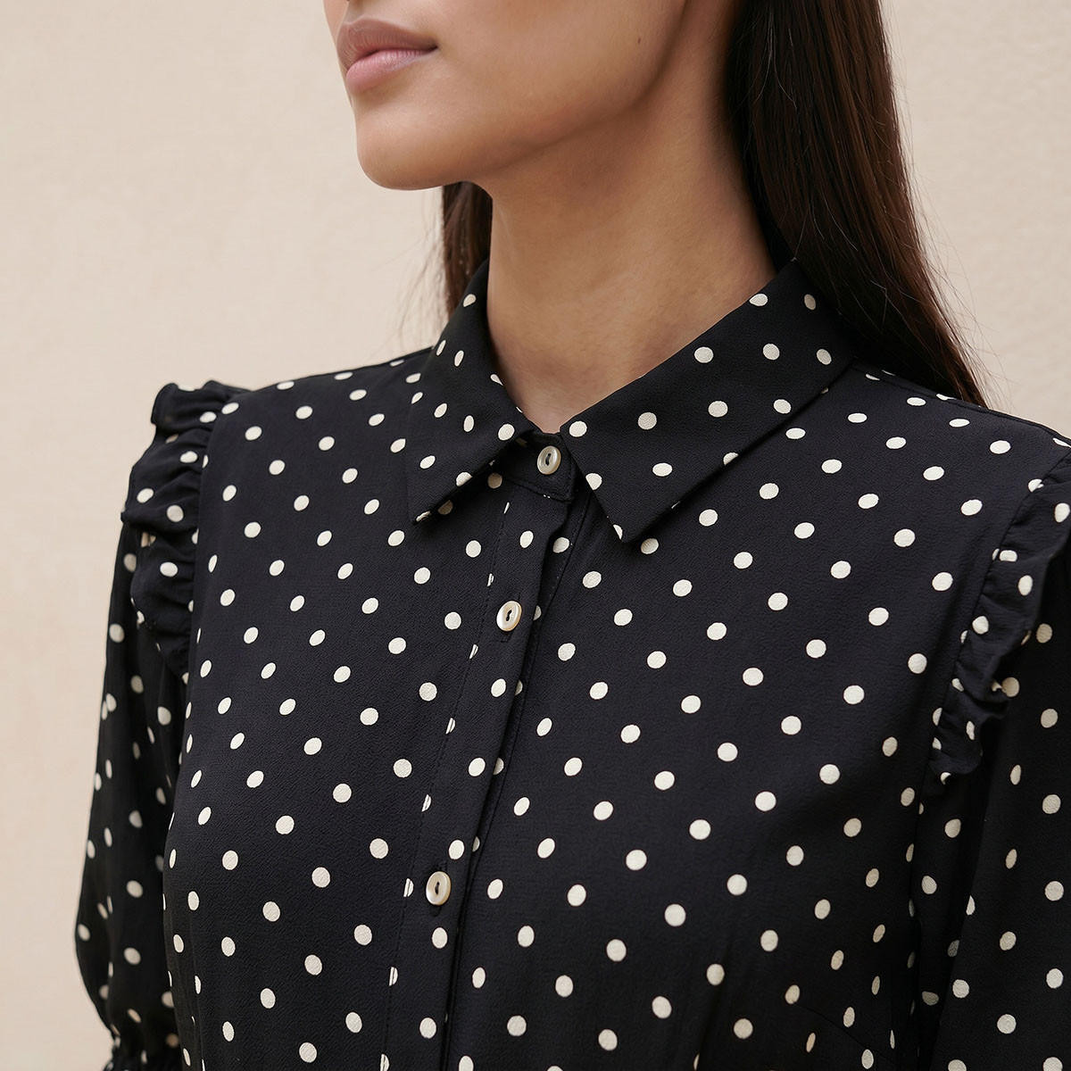 Splash Youth Polka Dot Print Shirt Dress with Ruffles-women-clothing-dresses-image-3