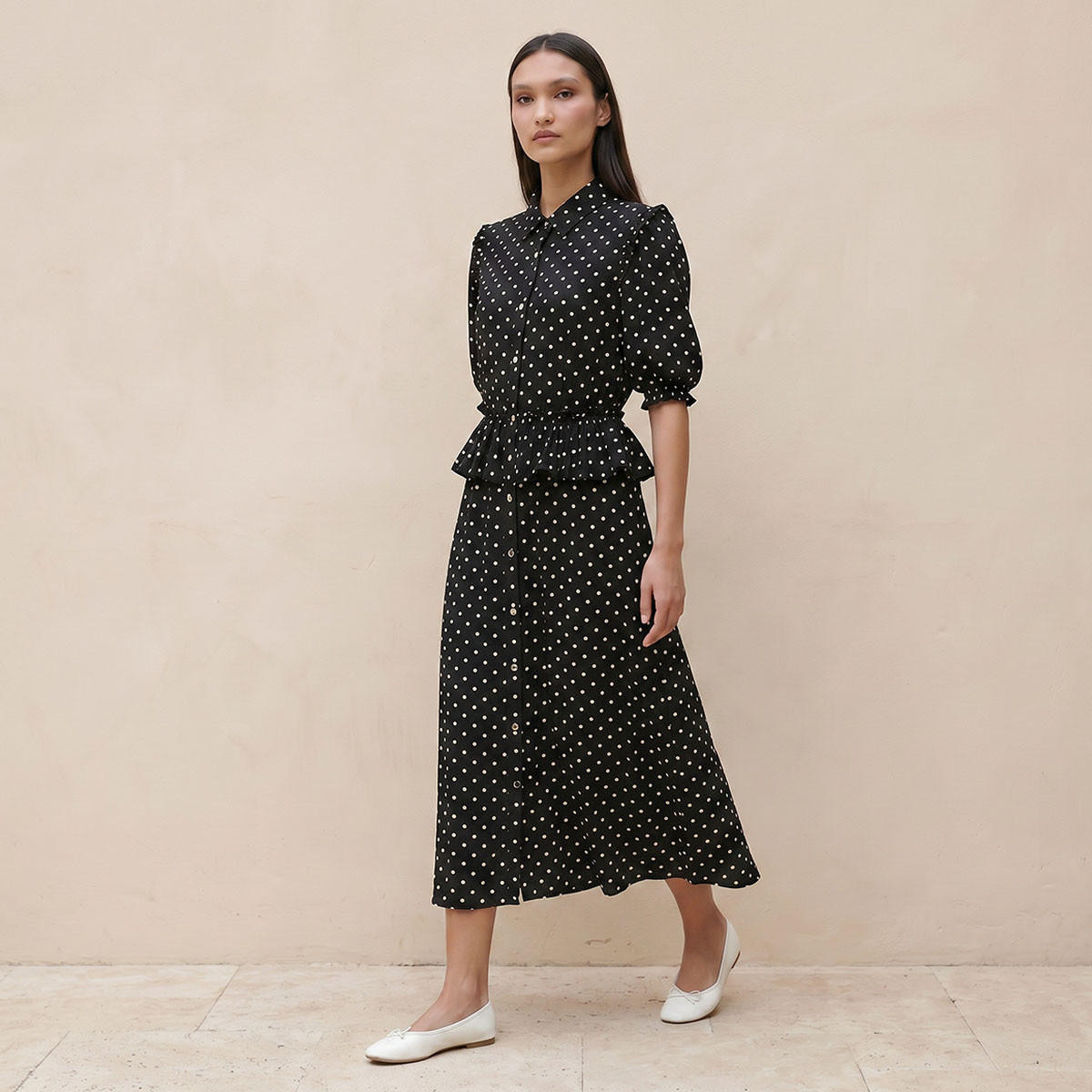 Splash Youth Polka Dot Print Shirt Dress with Ruffles-women-clothing-dresses-image-4