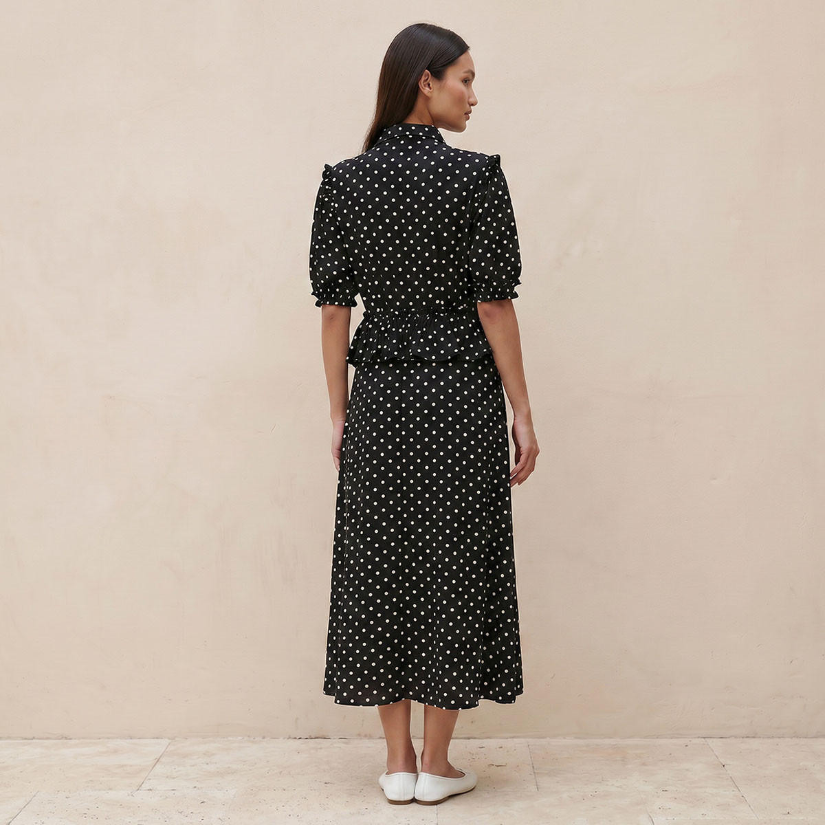 Splash Youth Polka Dot Print Shirt Dress with Ruffles-women-clothing-dresses-image-5