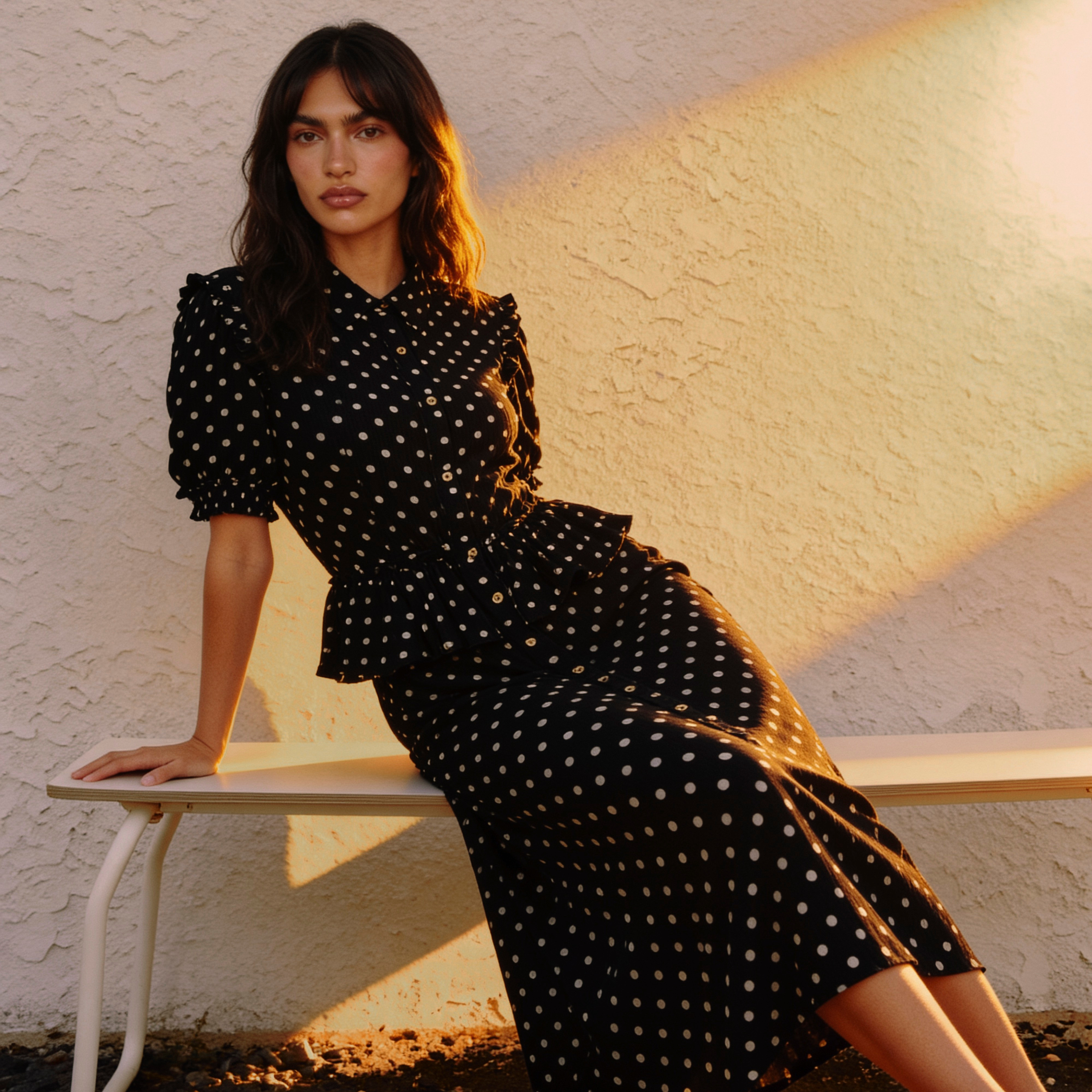 Splash Youth Polka Dot Print Shirt Dress with Ruffles-women-clothing-dresses-image-1