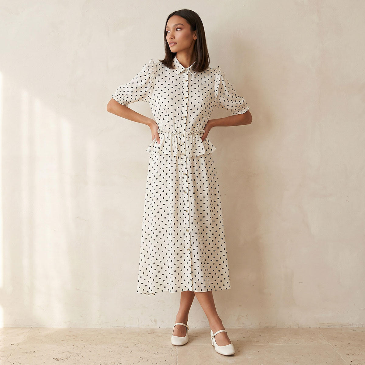 فستان قميص بكشكش وطبعات منقطّة من سبلاش يوث-women-clothing-dresses-image-2