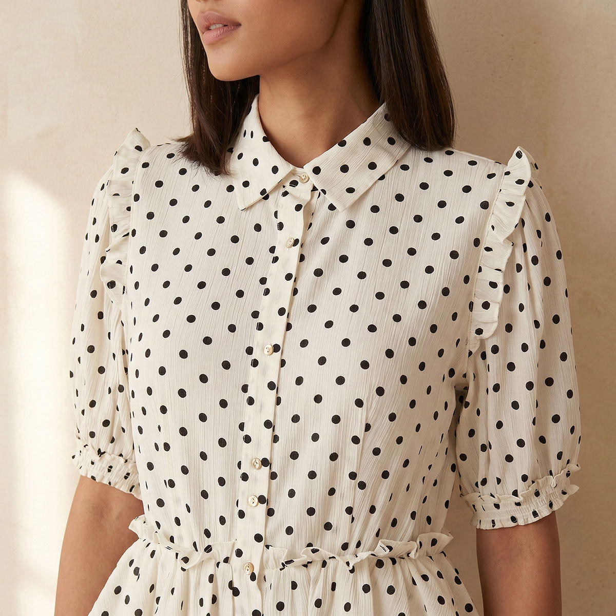 فستان قميص بكشكش وطبعات منقطّة من سبلاش يوث-women-clothing-dresses-image-3