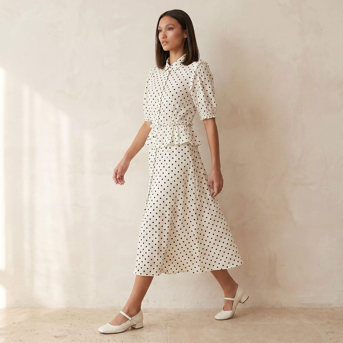 فستان قميص بكشكش وطبعات منقطّة من سبلاش يوث-women-clothing-dresses-image-4