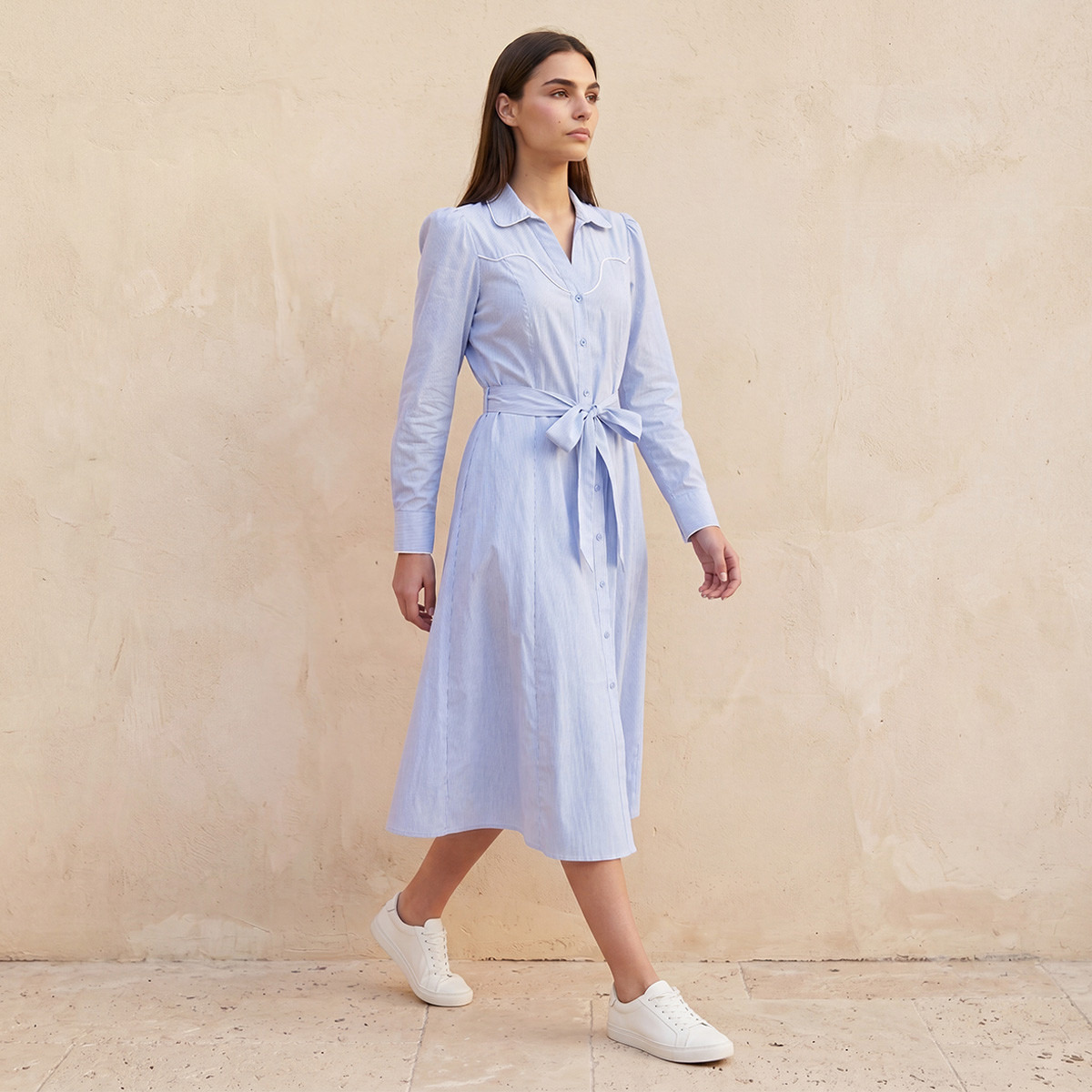 Splash Youth Striped Cotton Shirt Dress with Tie-Up Belt-women-clothing-dresses-image-5
