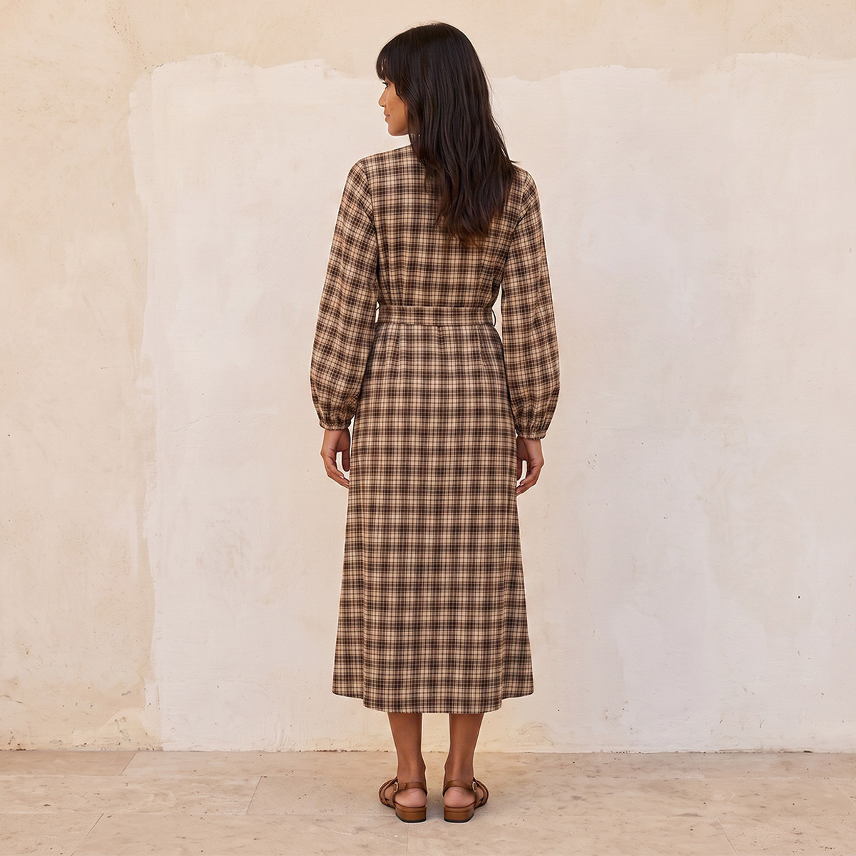 فستان قميص ميدي كاروهات بحزام من سبلاش يوث-women-clothing-dresses-image-4