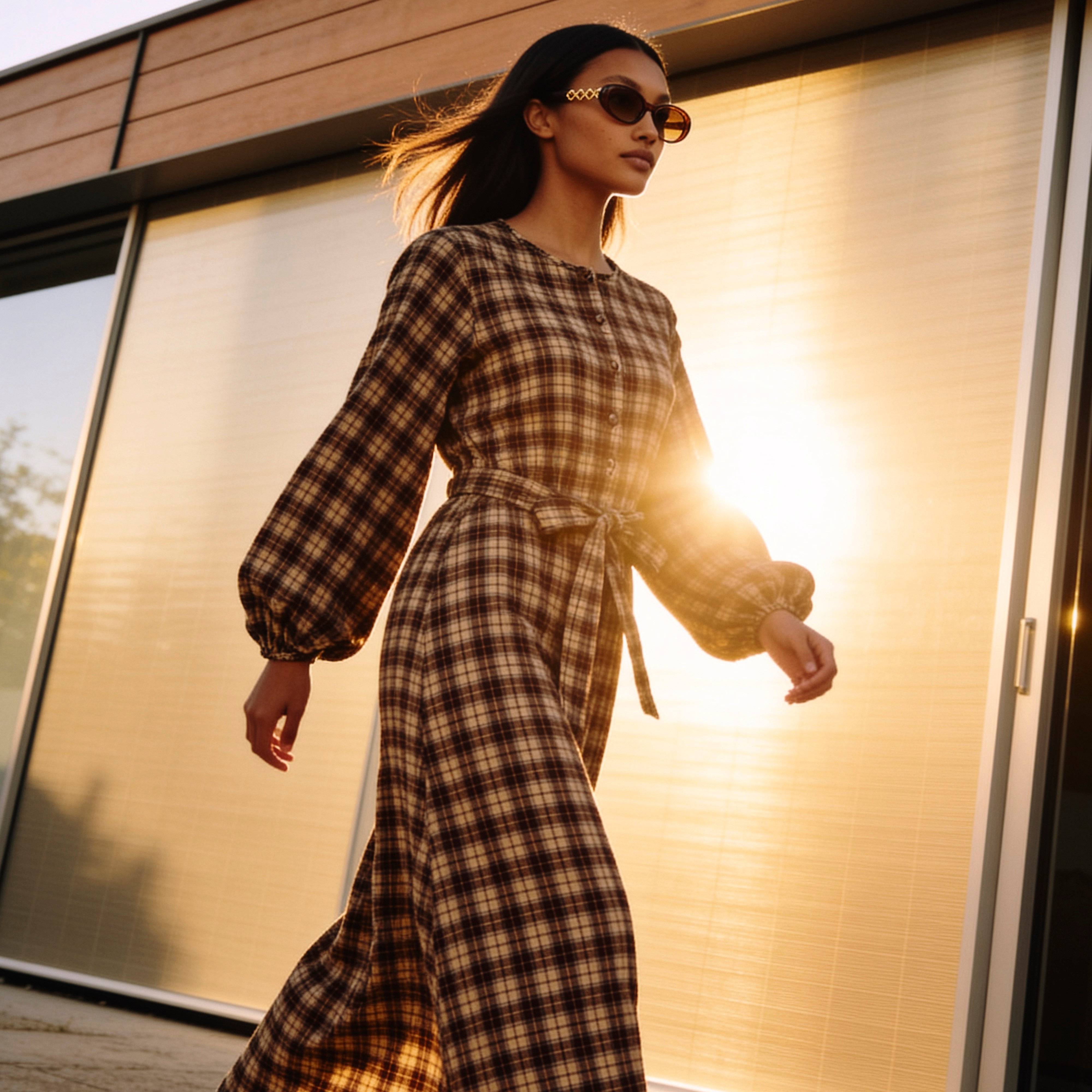 فستان قميص ميدي كاروهات بحزام من سبلاش يوث-women-clothing-dresses-image-1