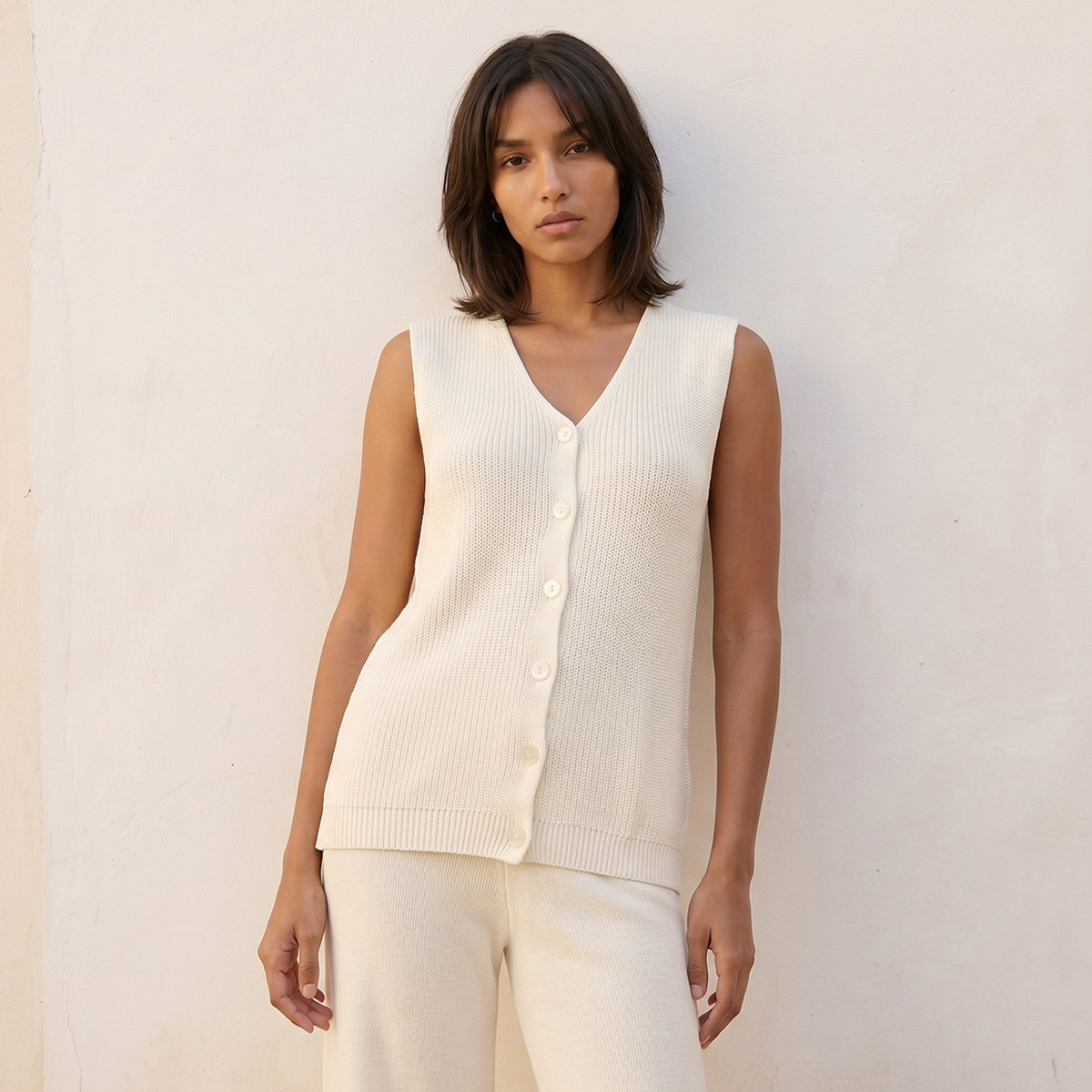 Splash Youth Ribbed V-neck Sleeveless Cardigan-women-winterwear-cardigansandjumpers-cardigans-image-1