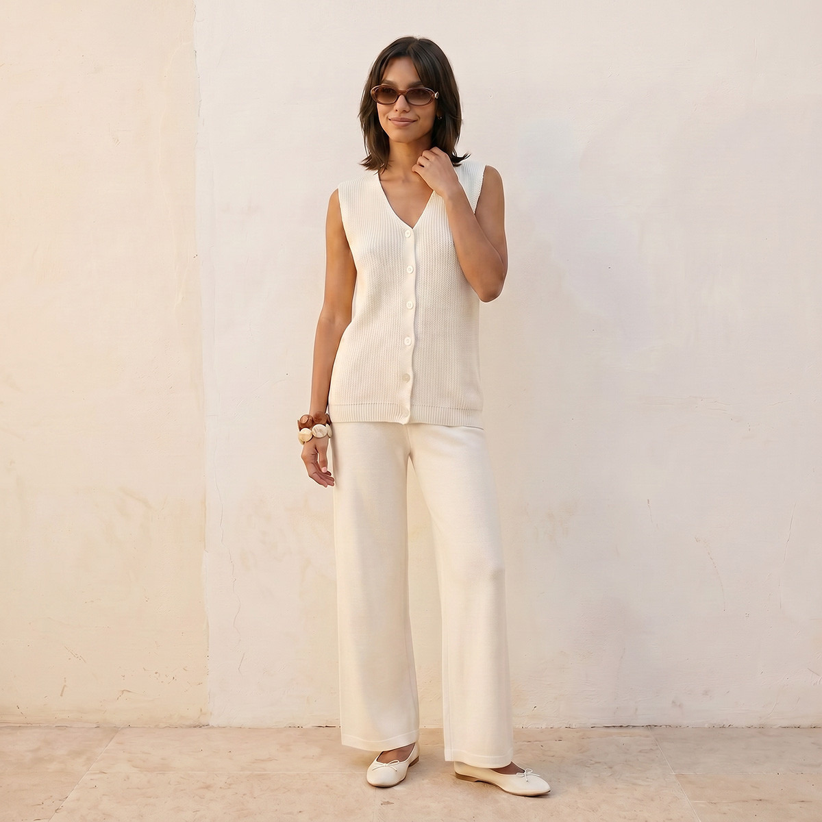 Splash Youth Ribbed V-neck Sleeveless Cardigan-women-winterwear-cardigansandjumpers-cardigans-image-3