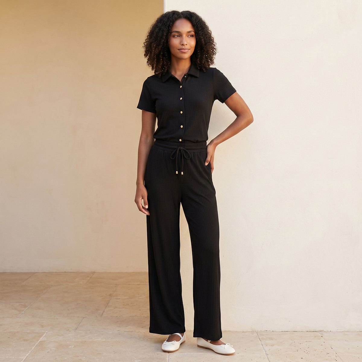 بنطلون مضلّع بقصّة مستقيمة وخصر برباط من سبلاش يوث-women-clothing-bottoms-joggers-image-3