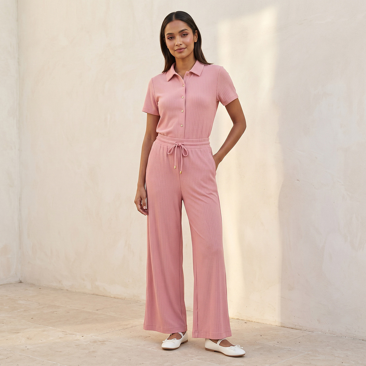 بنطلون مضلّع بقصّة مستقيمة وخصر برباط من سبلاش يوث-women-clothing-bottoms-joggers-image-5