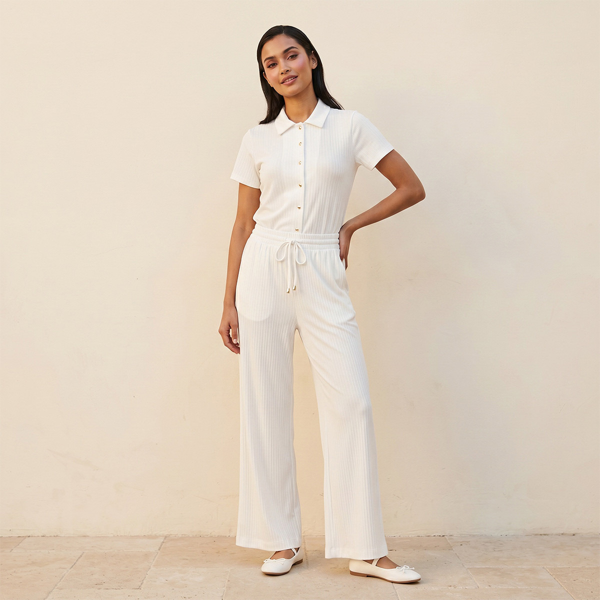 بنطلون مضلّع بقصّة مستقيمة وخصر برباط من سبلاش يوث-women-clothing-bottoms-joggers-image-3