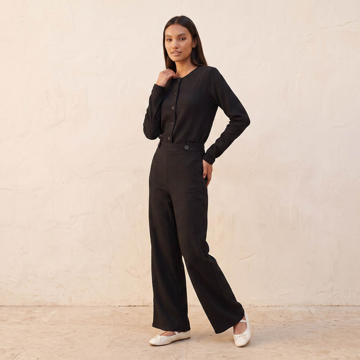 بنطلون بارز الملمس بخصر مطاطي من سبلاش يوث-women-clothing-trousers-image-5