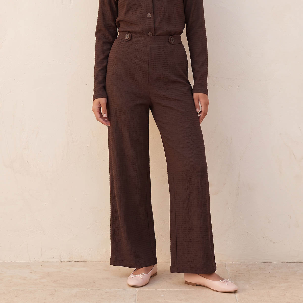 Splash Youth Elastic Waist Textured Pants-women-clothing-trousers-image-1