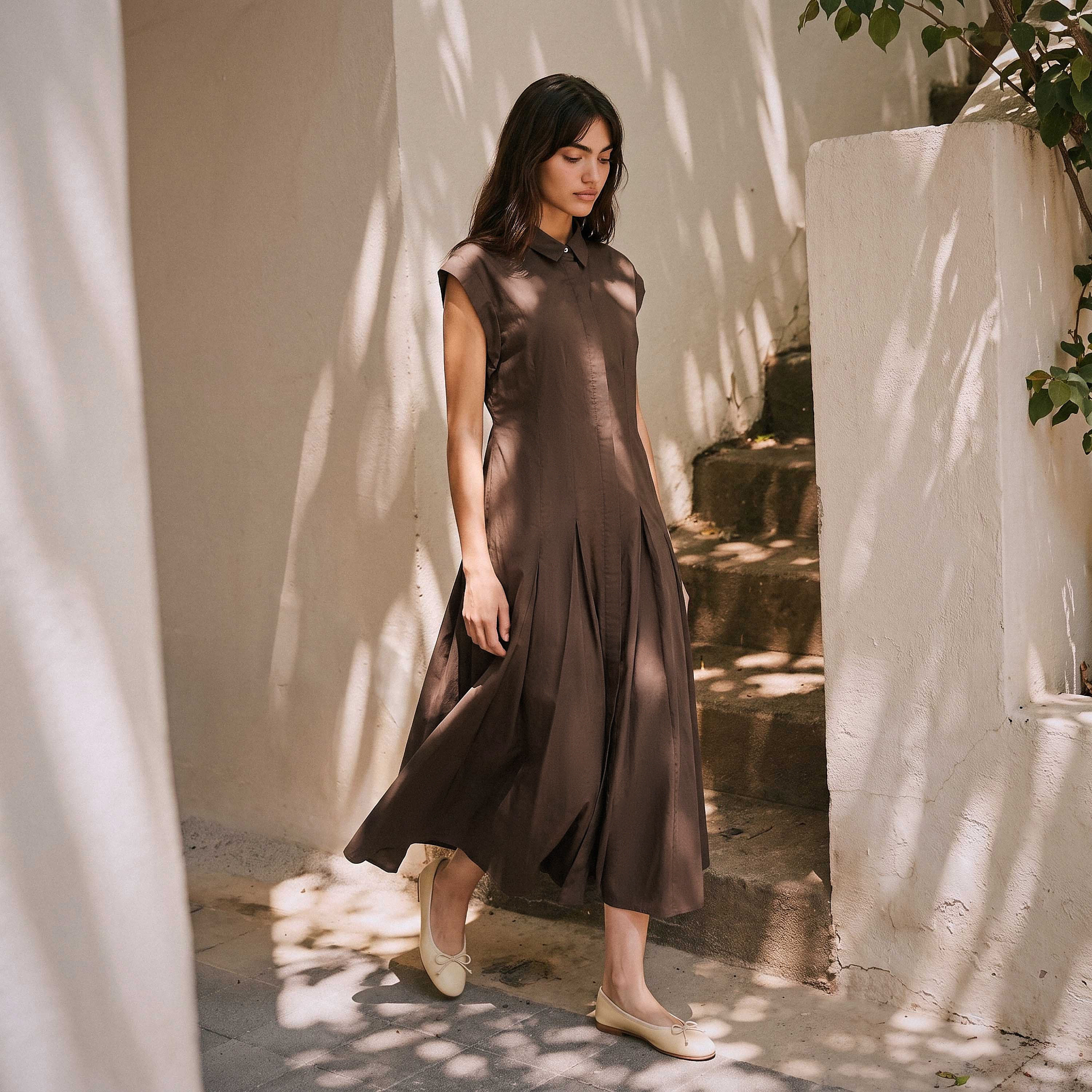 فستان قميص قطن ميدي بكسرات من سبلاش يوث-women-clothing-dresses-image-1