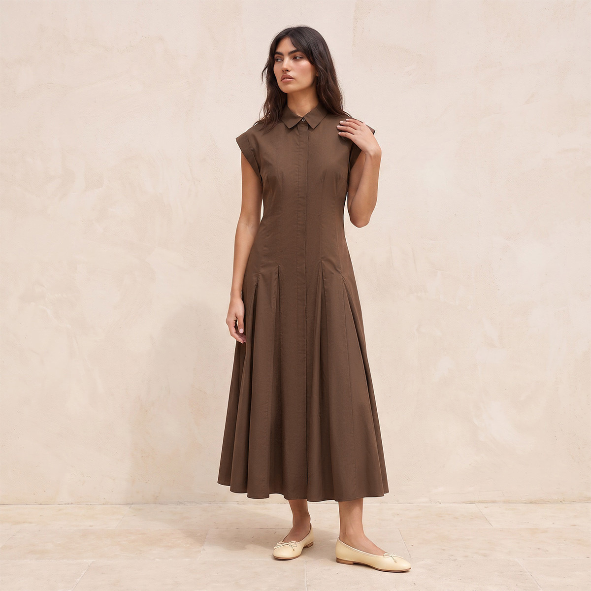 فستان قميص قطن ميدي بكسرات من سبلاش يوث-women-clothing-dresses-image-2