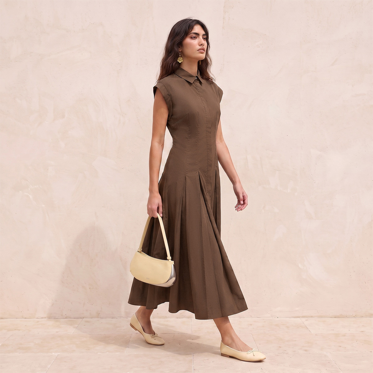 فستان قميص قطن ميدي بكسرات من سبلاش يوث-women-clothing-dresses-image-4