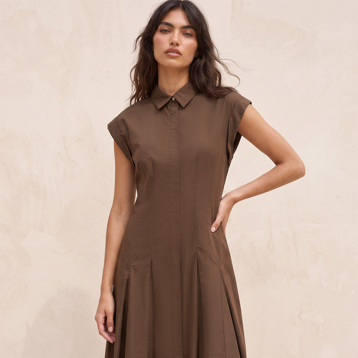 فستان قميص قطن ميدي بكسرات من سبلاش يوث-women-clothing-dresses-image-5
