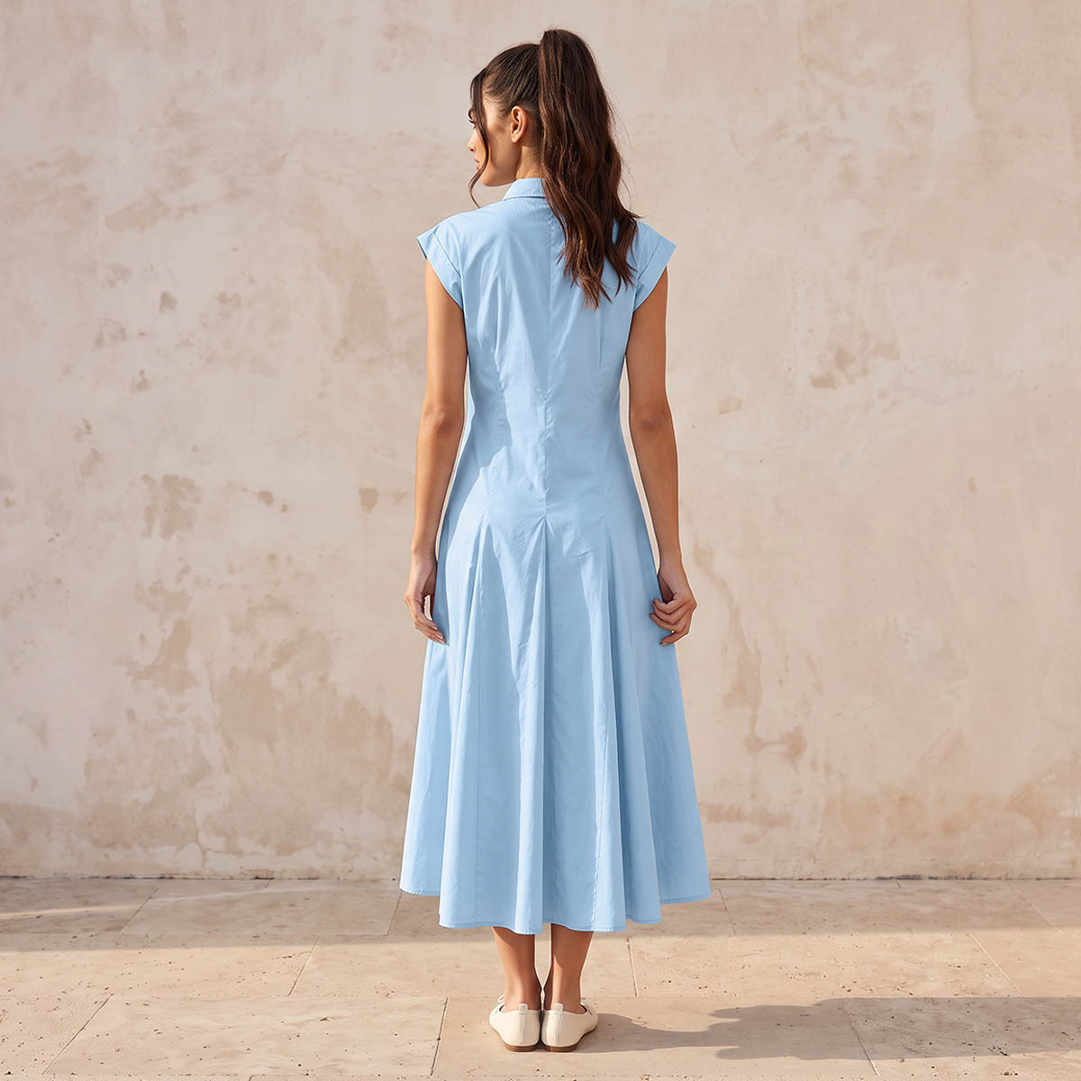 فستان قميص قطن ميدي بكسرات من سبلاش يوث-women-clothing-dresses-image-2