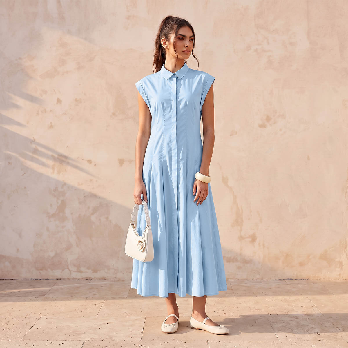 فستان قميص قطن ميدي بكسرات من سبلاش يوث-women-clothing-dresses-image-3