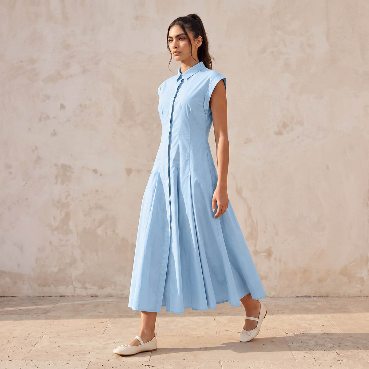 فستان قميص قطن ميدي بكسرات من سبلاش يوث-women-clothing-dresses-image-5
