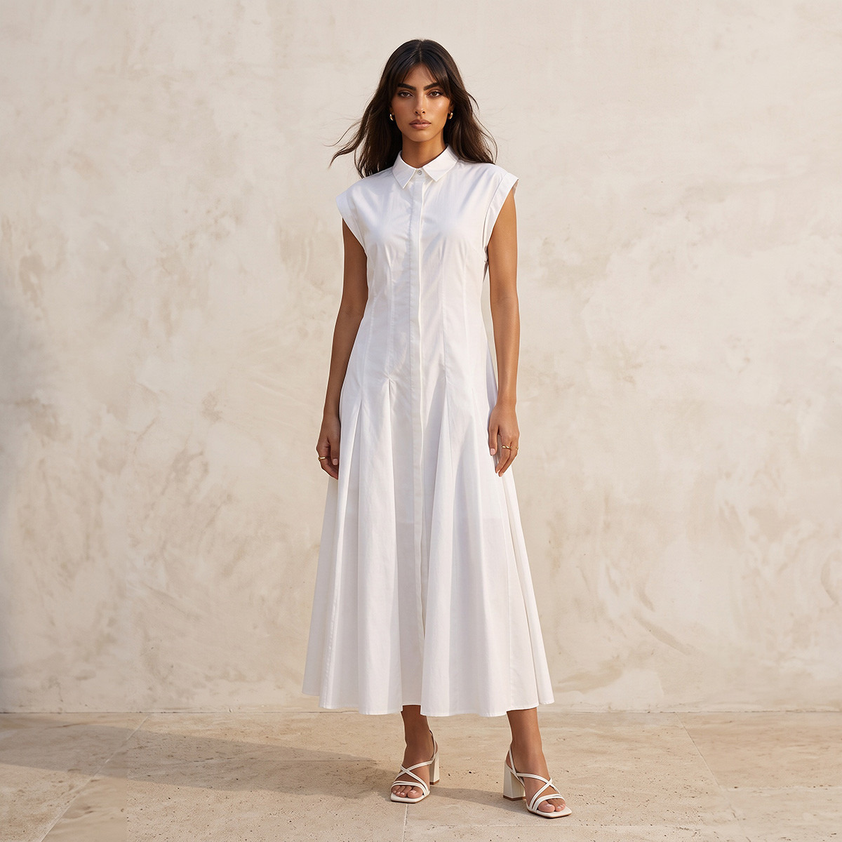فستان قميص قطن ميدي بكسرات من سبلاش يوث-women-clothing-dresses-image-1