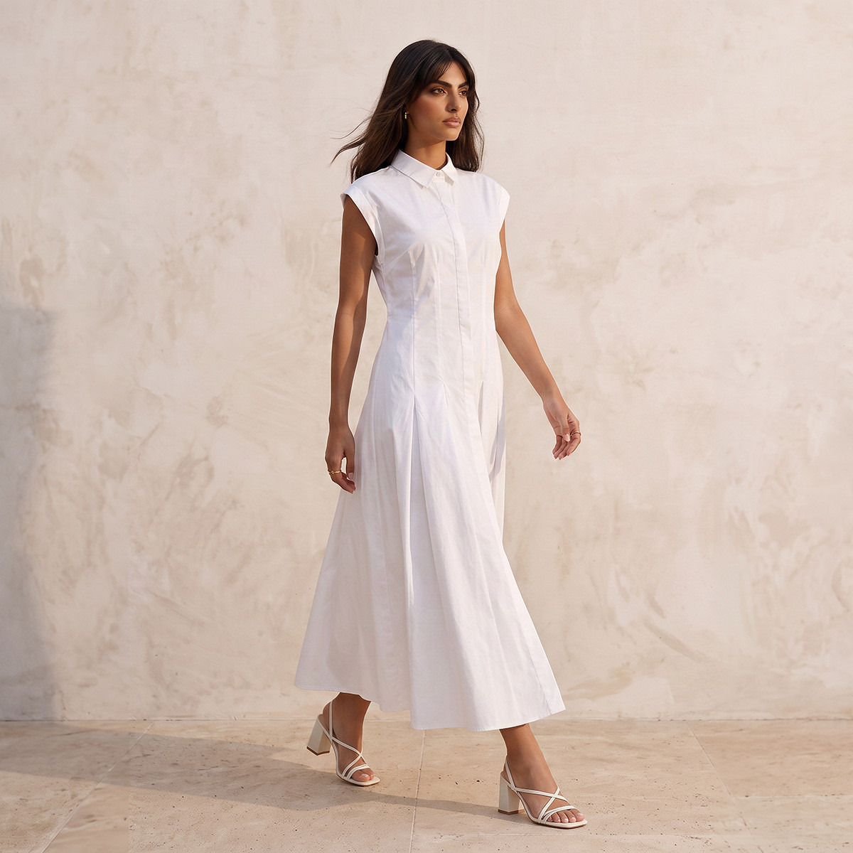 فستان قميص قطن ميدي بكسرات من سبلاش يوث-women-clothing-dresses-image-3