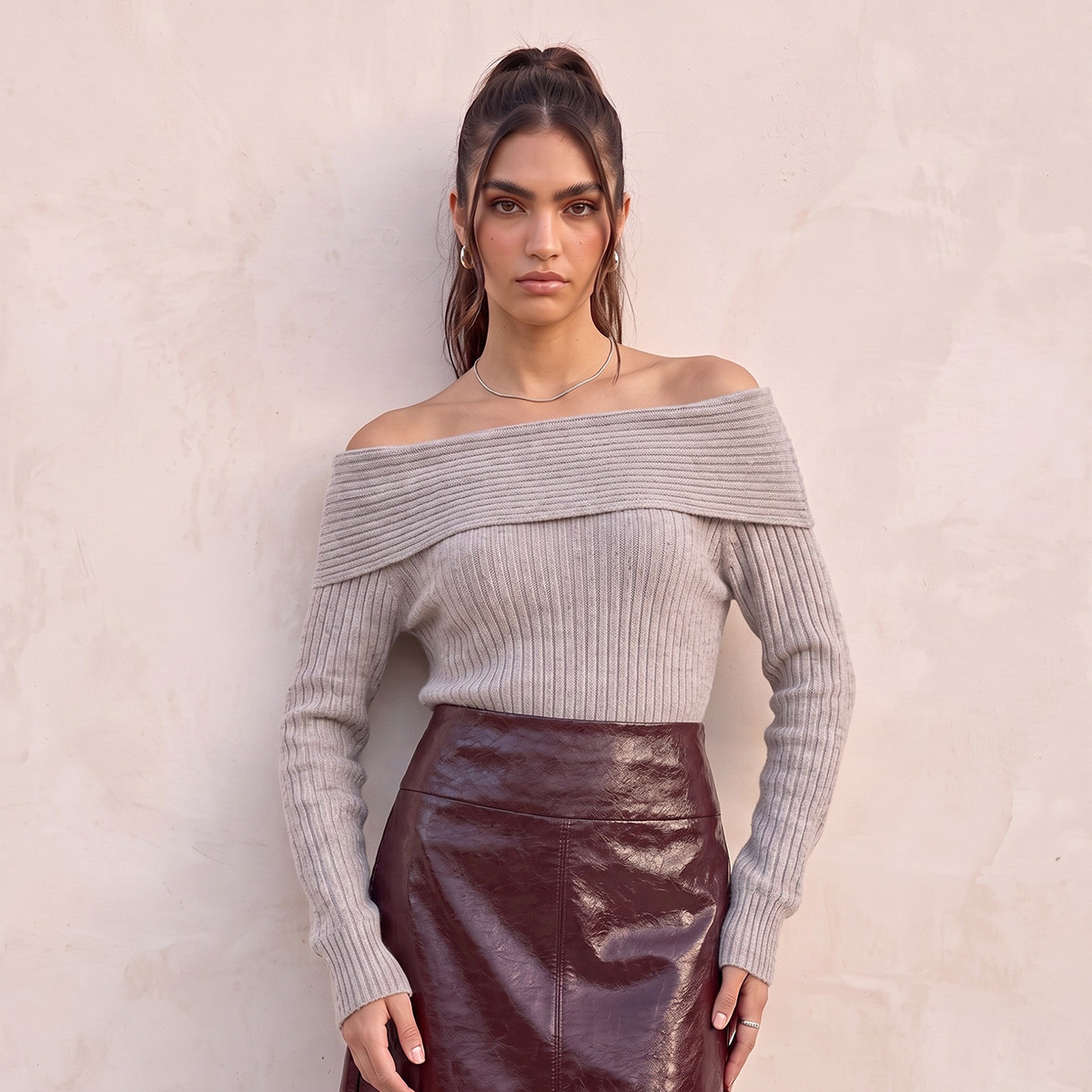 Splash Youth Textured Off Shoulder Sweater-women-winterwear-cardigansandjumpers-jumpers-image-2