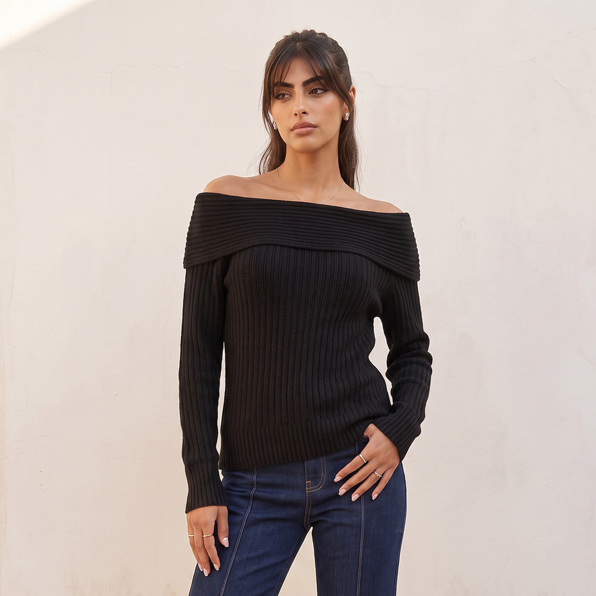 Splash Youth Textured Off Shoulder Sweater-women-winterwear-cardigansandjumpers-jumpers-image-2