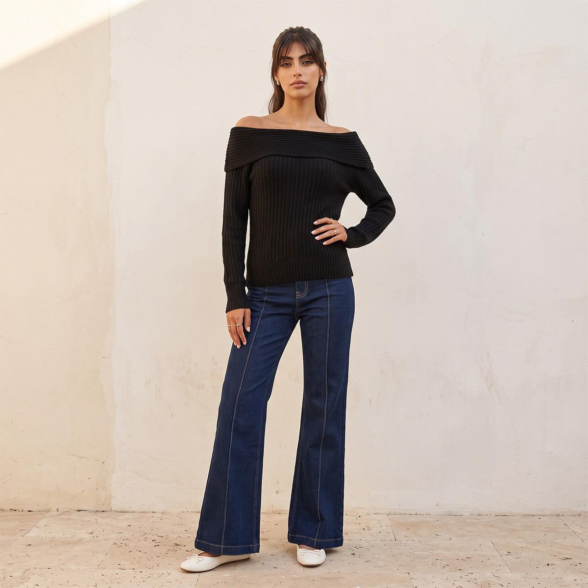 Splash Youth Textured Off Shoulder Sweater-women-winterwear-cardigansandjumpers-jumpers-image-3