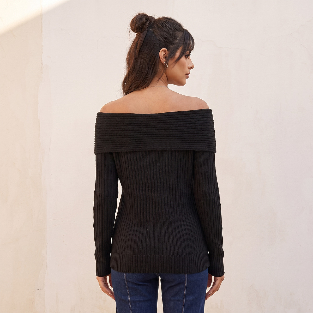 Splash Youth Textured Off Shoulder Sweater-women-winterwear-cardigansandjumpers-jumpers-image-4
